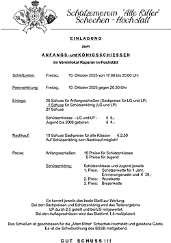 Einladung zum Anfangs-und Koenigschiessen 2025